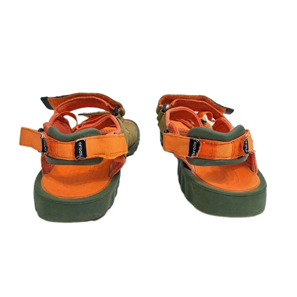 Crocs Tikali Mens 12 Suede Slip On Adjustable Sandals Trail Orange Green Straps